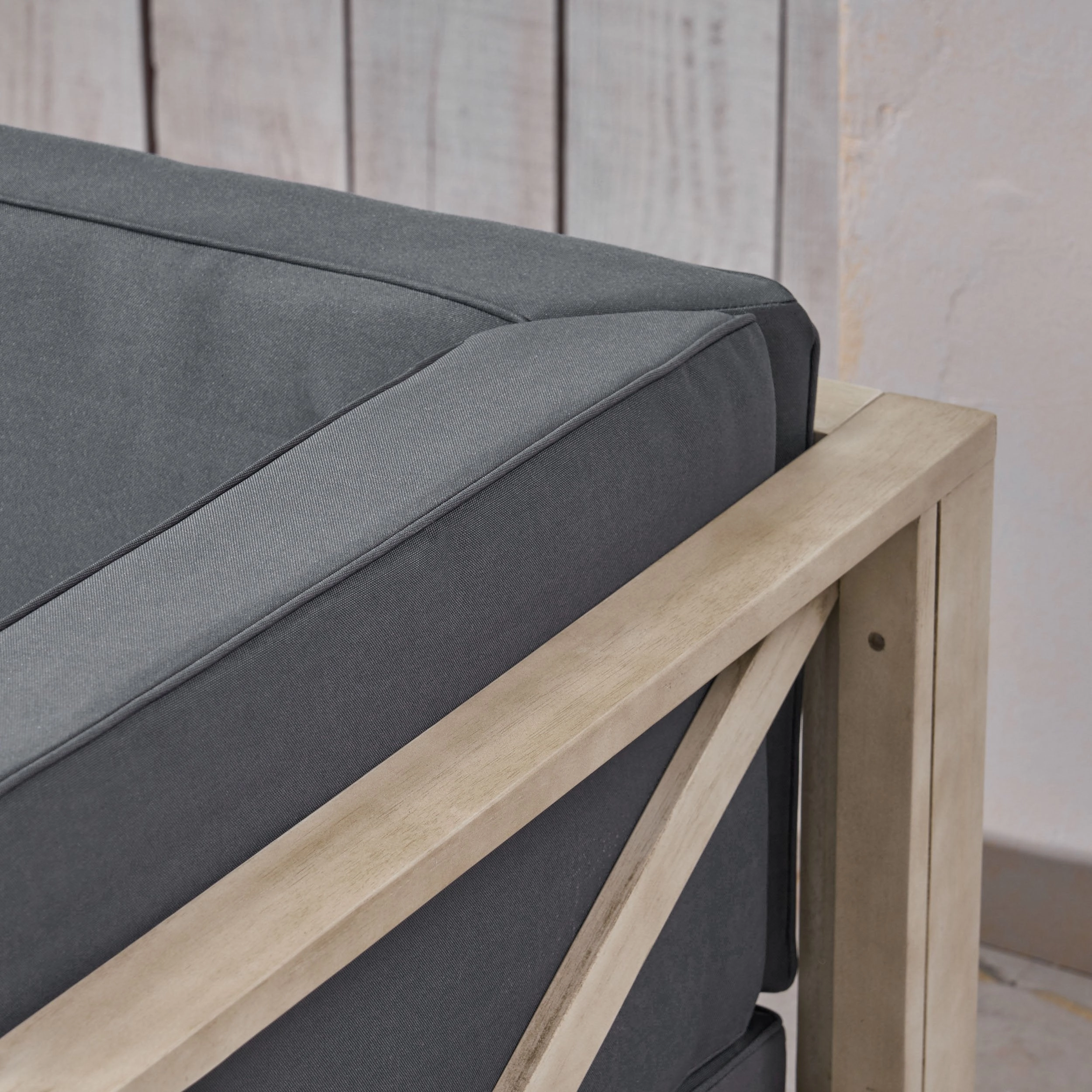 Outdoor 9 Seater Acacia Wood Sectional Sofa Set, Weathered Finish and Dark Gray - NH844803