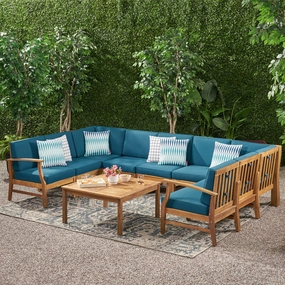 Outdoor 9 Seater Acacia Wood Sectional Sofa Set with Cushions - NH757403 outdoor furniture, garden bench