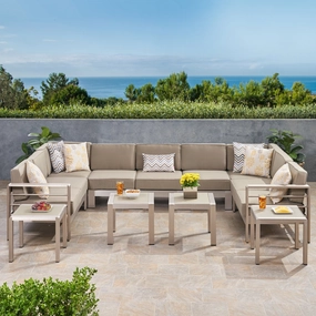 Outdoor 9 Seater Aluminum Sectional Sofa Set with Side Tables - NH785903 outdoor furniture, garden bench