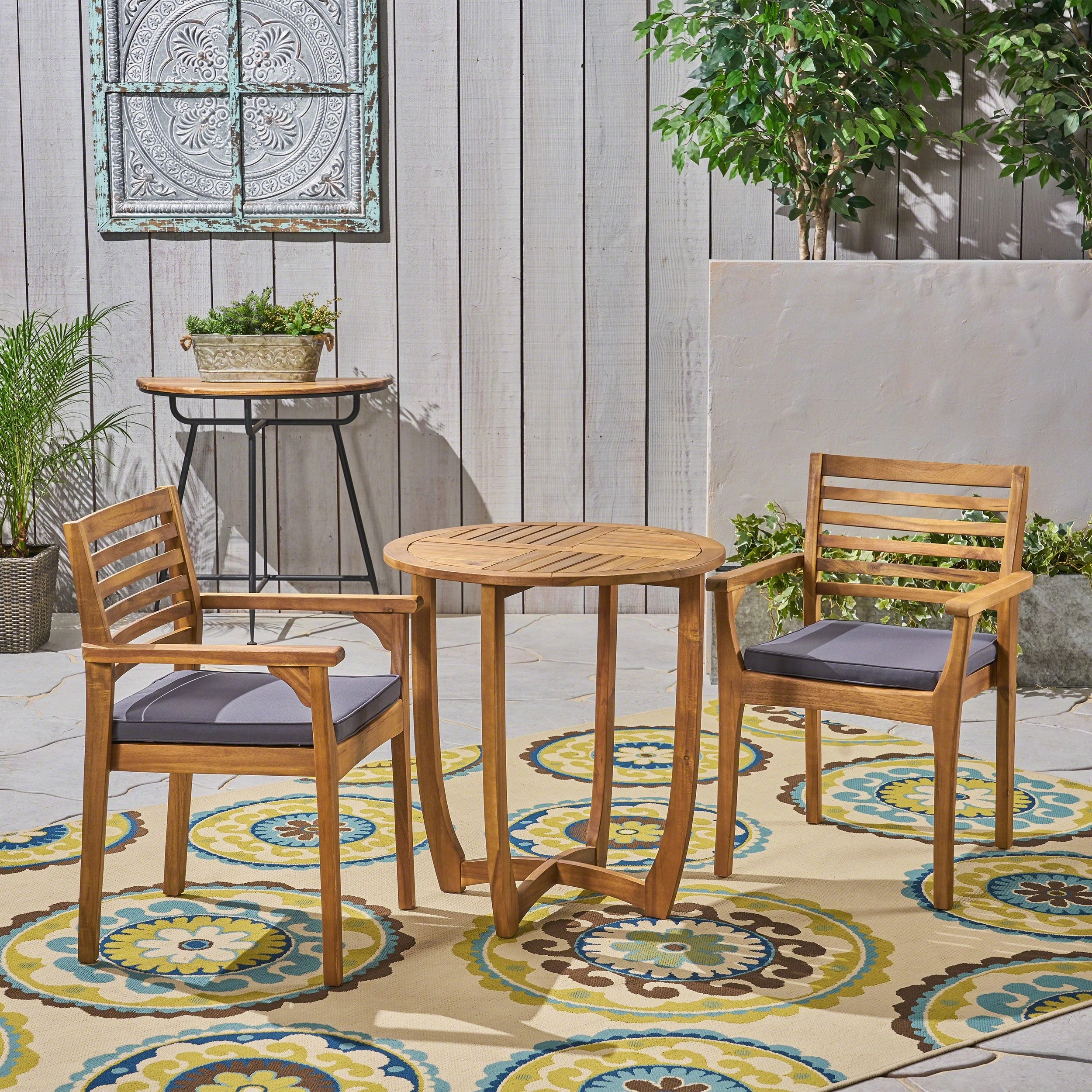 Outdoor Acacia 2-Seater Bistro Set with Cushions and 28" Round Table with Closed Legs - NH832703 outdoor lounge chair, patio sofa