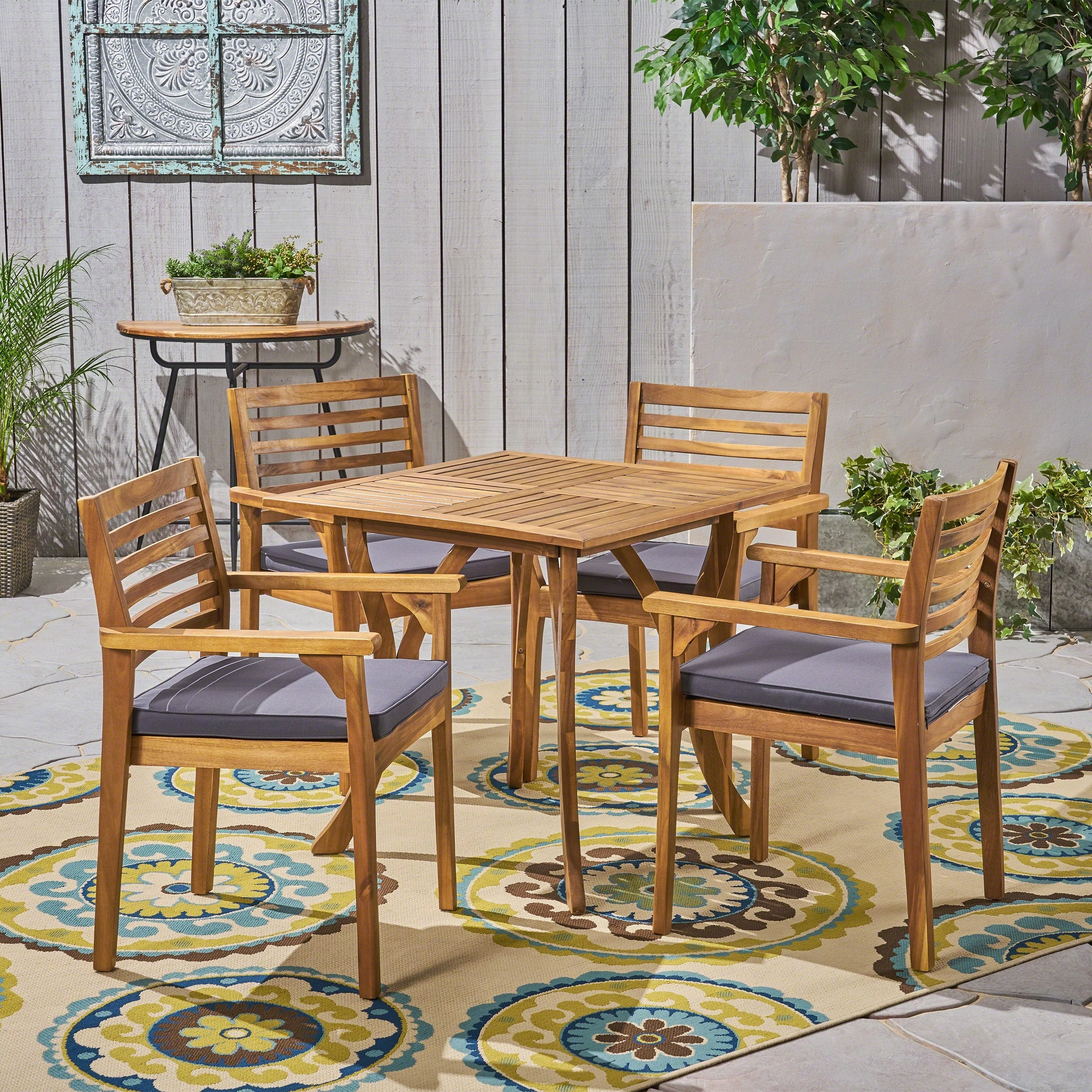 Outdoor Acacia 4-Seater Dining Set with Cushions and 32" Square Table with Carved Legs - NH932703 outdoor lounge chair, patio sofa