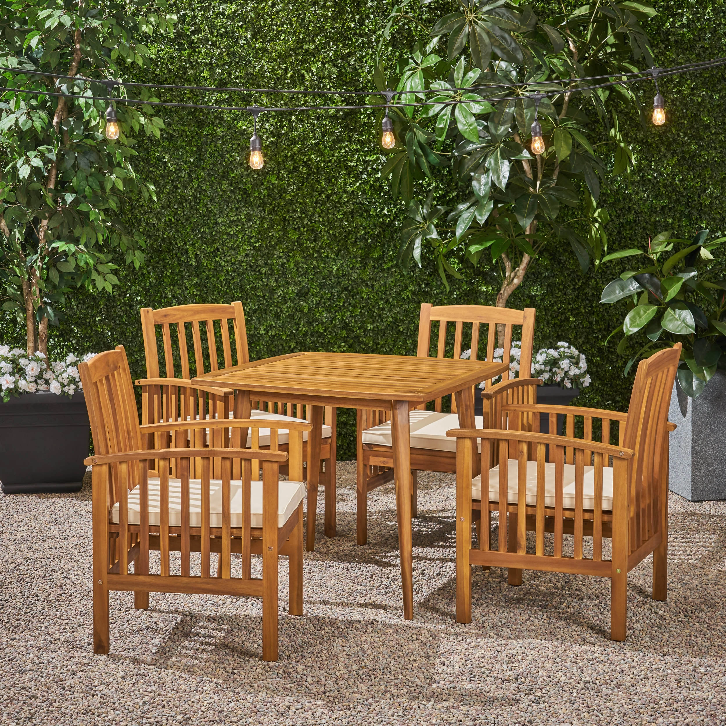 Outdoor Acacia 4-Seater Dining Set with Cushions and 36" Square Table with Straight Legs - NH612703 outdoor lounge chair, patio sofa