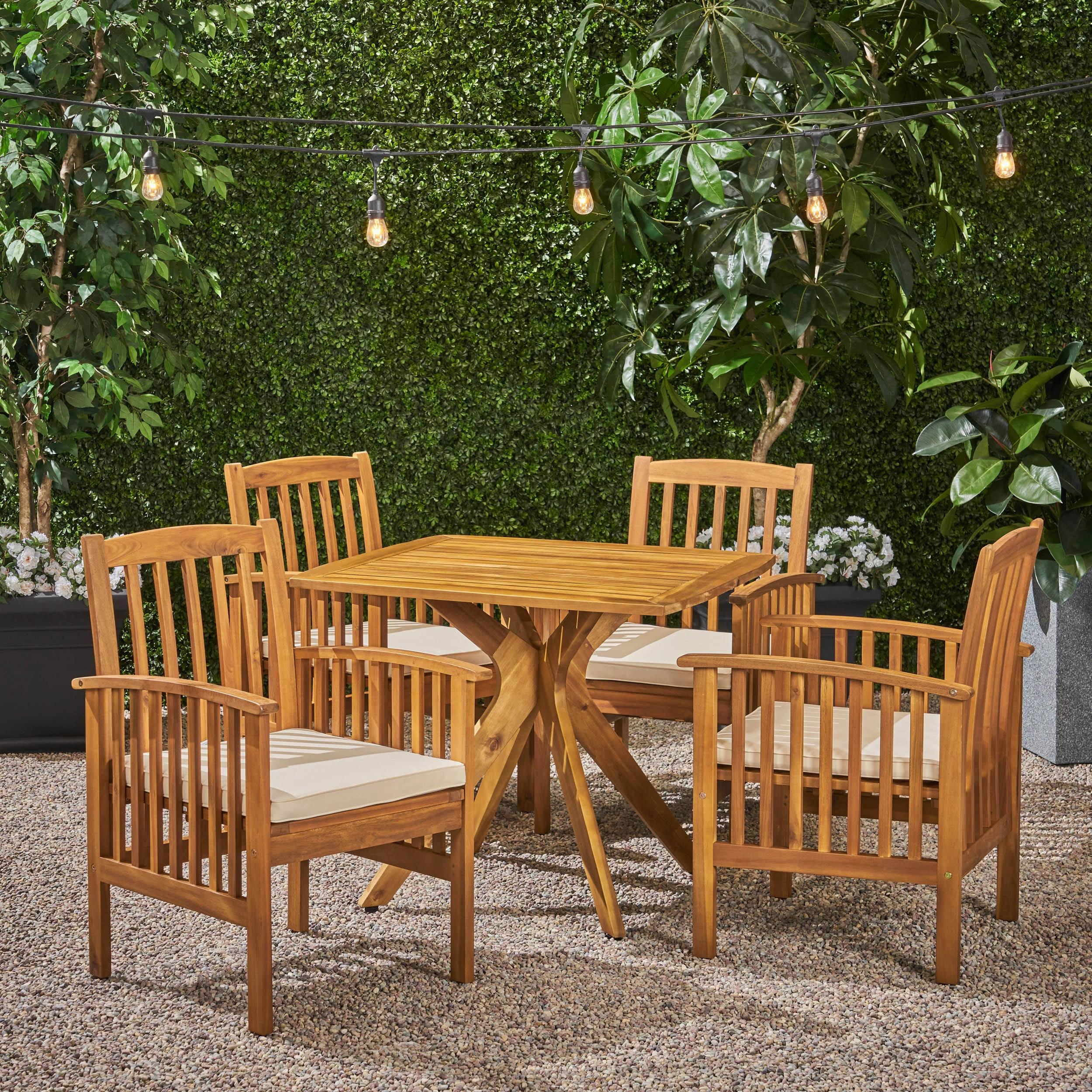 Outdoor Acacia 4-Seater Dining Set with Cushions and 36" Square Table with X-Legs - NH712703 outdoor lounge chair, patio sofa
