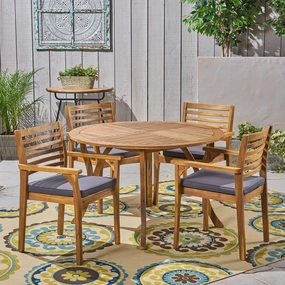 Outdoor Acacia 4-Seater Dining Set with Cushions and 47" Round Table with Carved Legs - NH242703 outdoor lounge chair, patio sofa