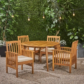 Outdoor Acacia 4-Seater Dining Set with Cushions and 47" Round Table with Straight Legs - NH812703 outdoor lounge chair, patio sofa
