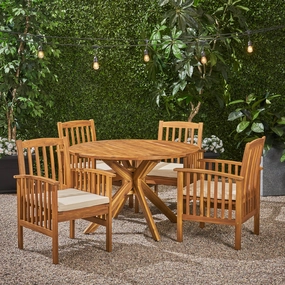 Outdoor Acacia 4-Seater Dining Set with Cushions and 47" Round Table with X-Legs - NH912703 outdoor lounge chair, patio sofa