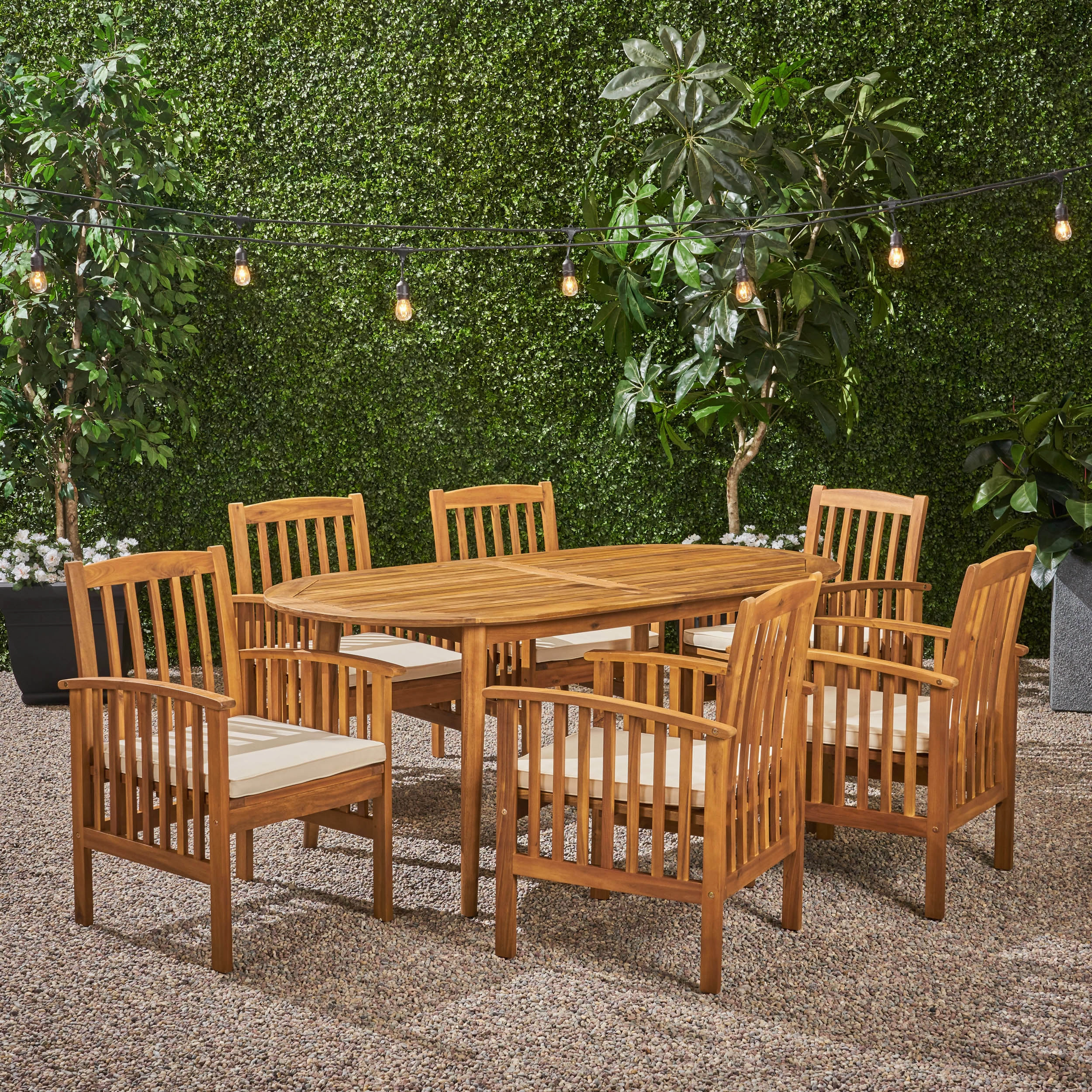 Outdoor Acacia 6-Seater Dining Set with Cushions and 71" Oval Table with Straight Legs - NH122703 outdoor lounge chair, patio sofa