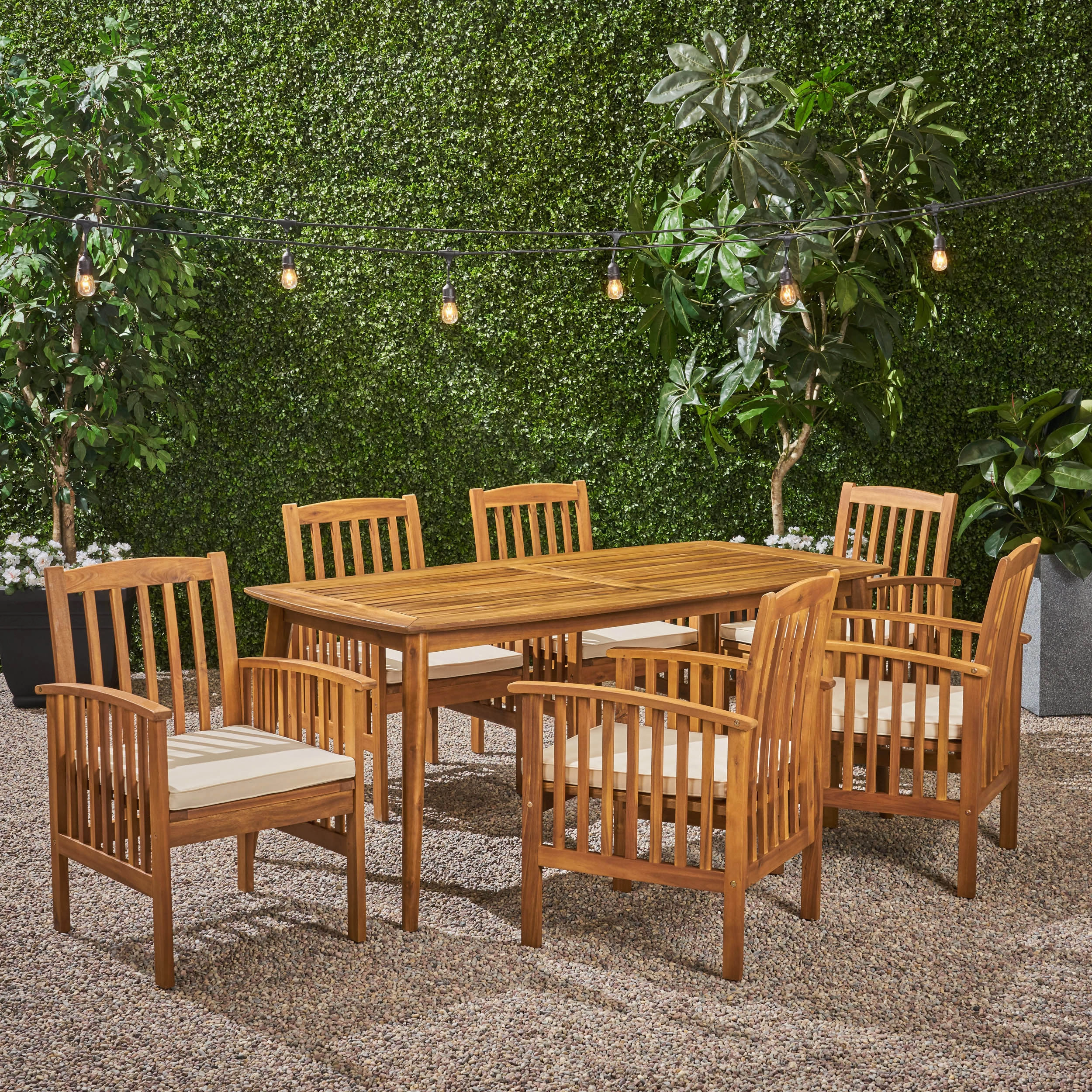 Outdoor Acacia 6-Seater Dining Set with Cushions and 71" Rectangular Table with Straight Legs - NH022703 outdoor lounge chair, patio sofa