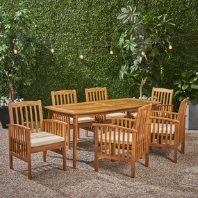 Outdoor Acacia 6-Seater Dining Set with Cushions and 71" Rectangular Table with Straight Legs - NH022703 outdoor lounge chair, patio sofa
