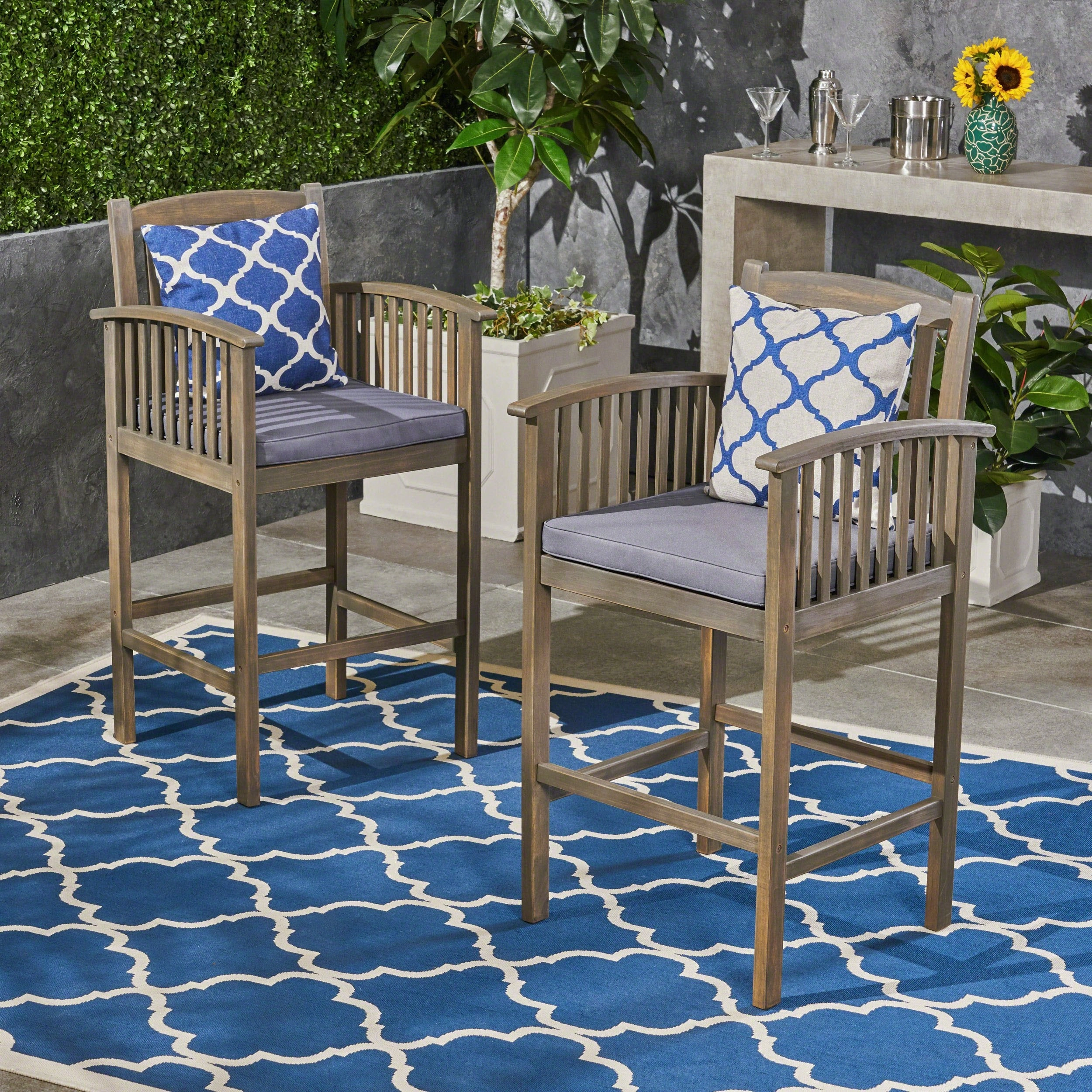 Outdoor Acacia Barstools, Gray Finish and Dark (Set of 2) - NH840603 outdoor lounge chair, patio sofa