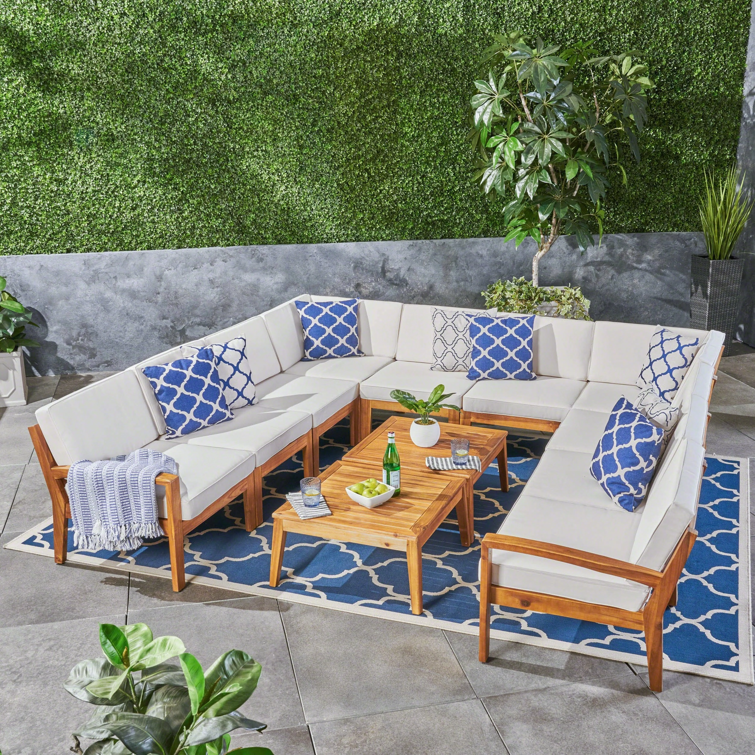 Outdoor Acacia Wood 10 Seater Sectional Sofa Set with Two Coffee Tables - NH065603 outdoor furniture, garden bench