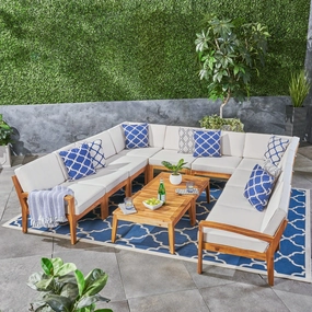 Outdoor Acacia Wood 10 Seater Sectional Sofa Set with Two Coffee Tables - NH065603 outdoor furniture, garden bench