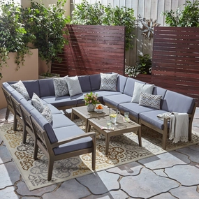 Outdoor Acacia Wood 10 Seater Sectional Sofa Set with Two Coffee Tables - NH265603 outdoor furniture, garden bench