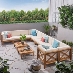 Outdoor Acacia Wood 10 Seater U-Shaped Sectional Sofa Set with Two Coffee Tables - NH267603 outdoor furniture, garden bench