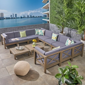 Outdoor Acacia Wood 12-Piece U-Shaped Sectional Sofa Set with Two Coffee Tables - NH467603 outdoor furniture, garden bench