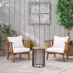 Outdoor Acacia Wood 2 Seater Club Chairs and Side Table Set - NH526903 outdoor furniture, garden bench