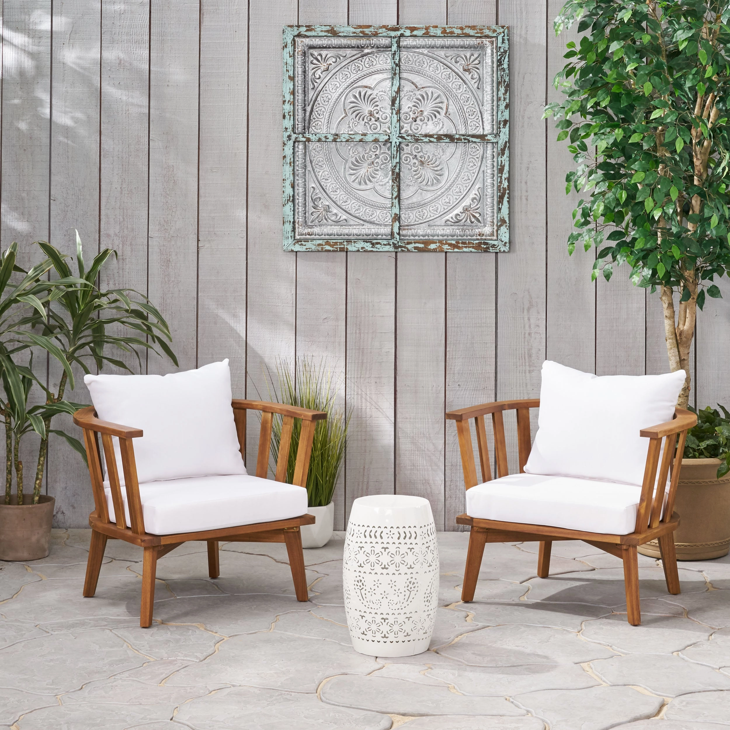 Outdoor Acacia Wood 2 Seater Club Chairs and Side Table Set - NH626903 outdoor furniture, garden bench
