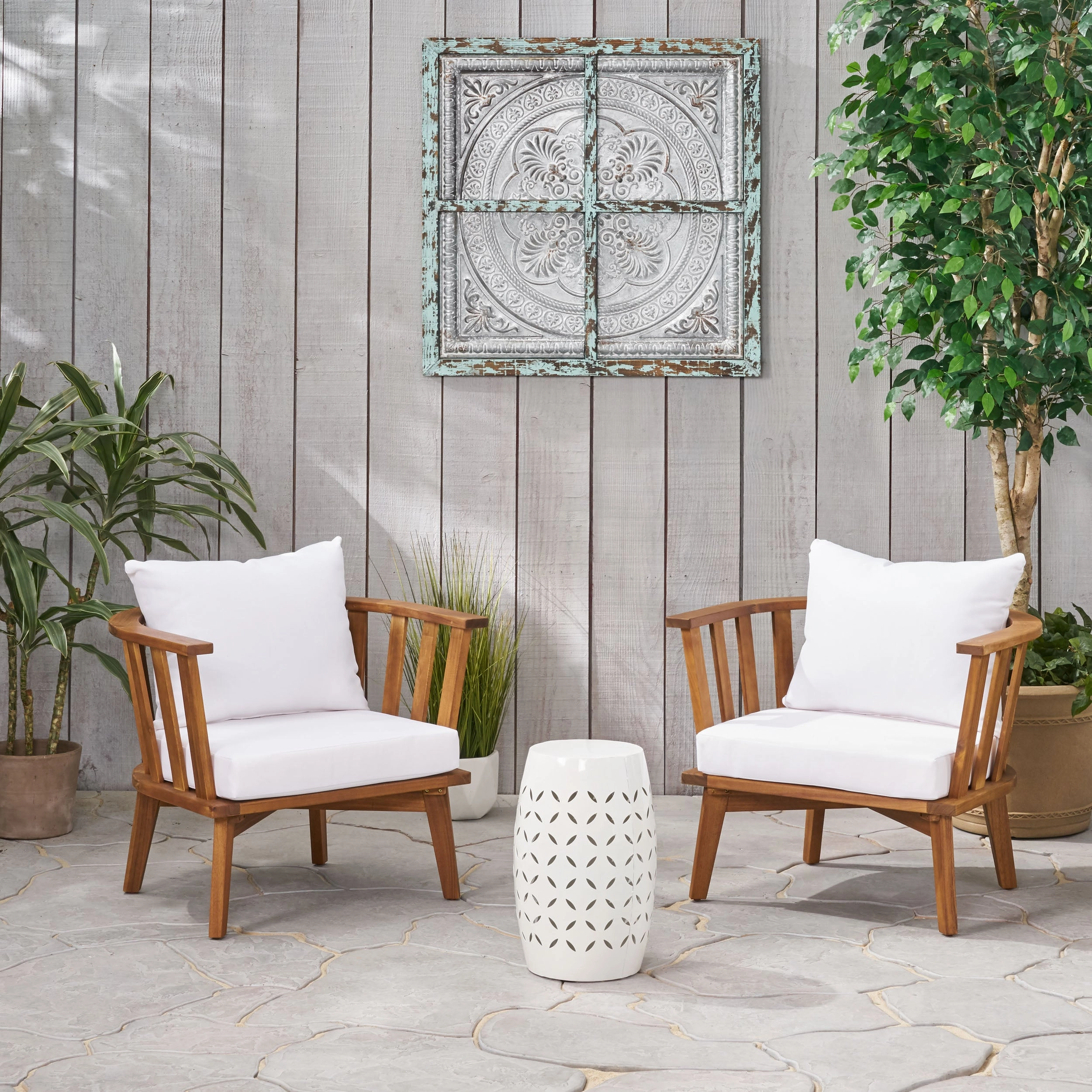 Outdoor Acacia Wood 2 Seater Club Chairs and Side Table Set - NH726903 outdoor furniture, garden bench