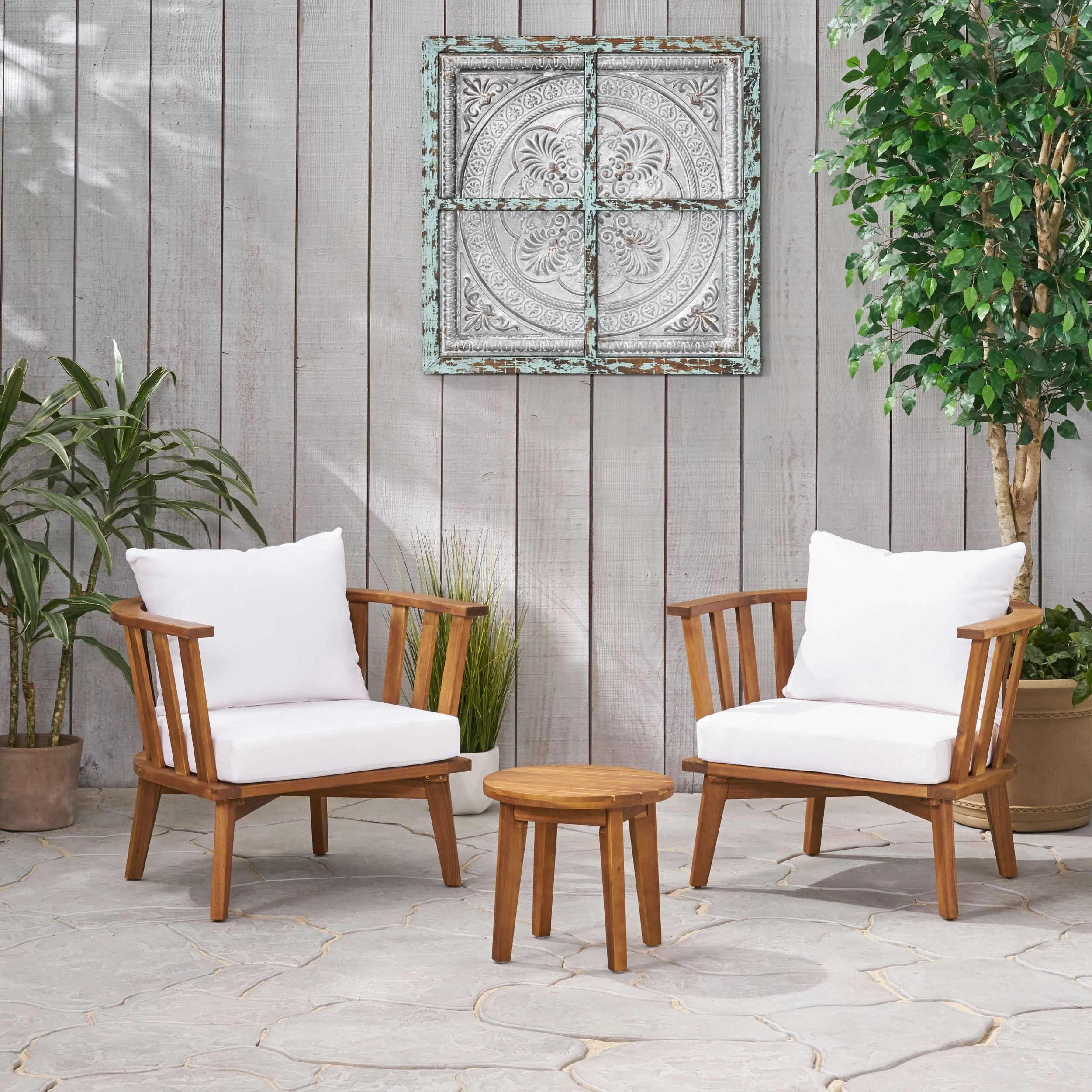 Outdoor Acacia Wood 2 Seater Club Chairs and Side Table Set - NH816903 outdoor furniture, garden bench