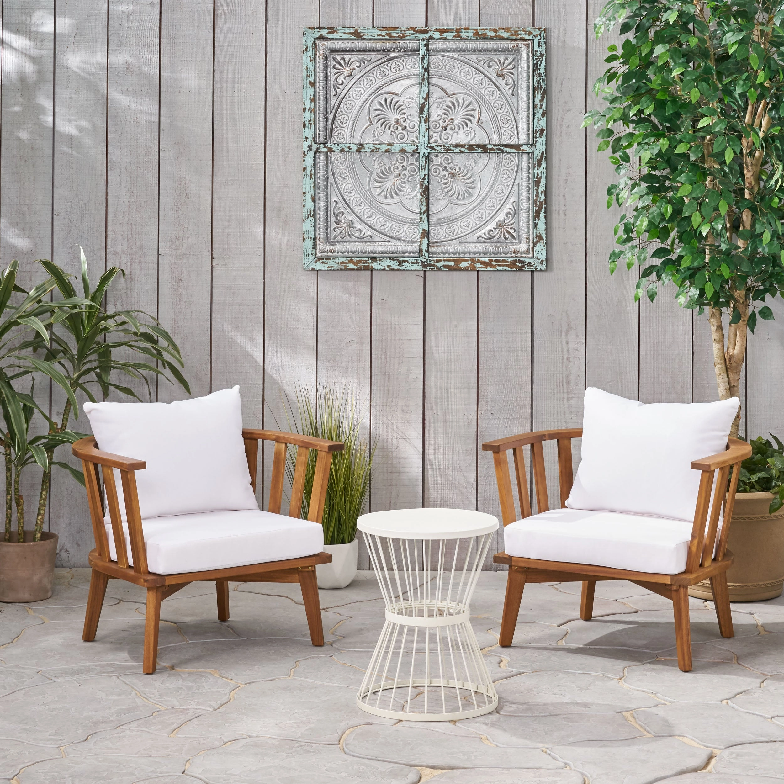 Outdoor Acacia Wood 2 Seater Club Chairs and Side Table Set - NH926903 outdoor furniture, garden bench