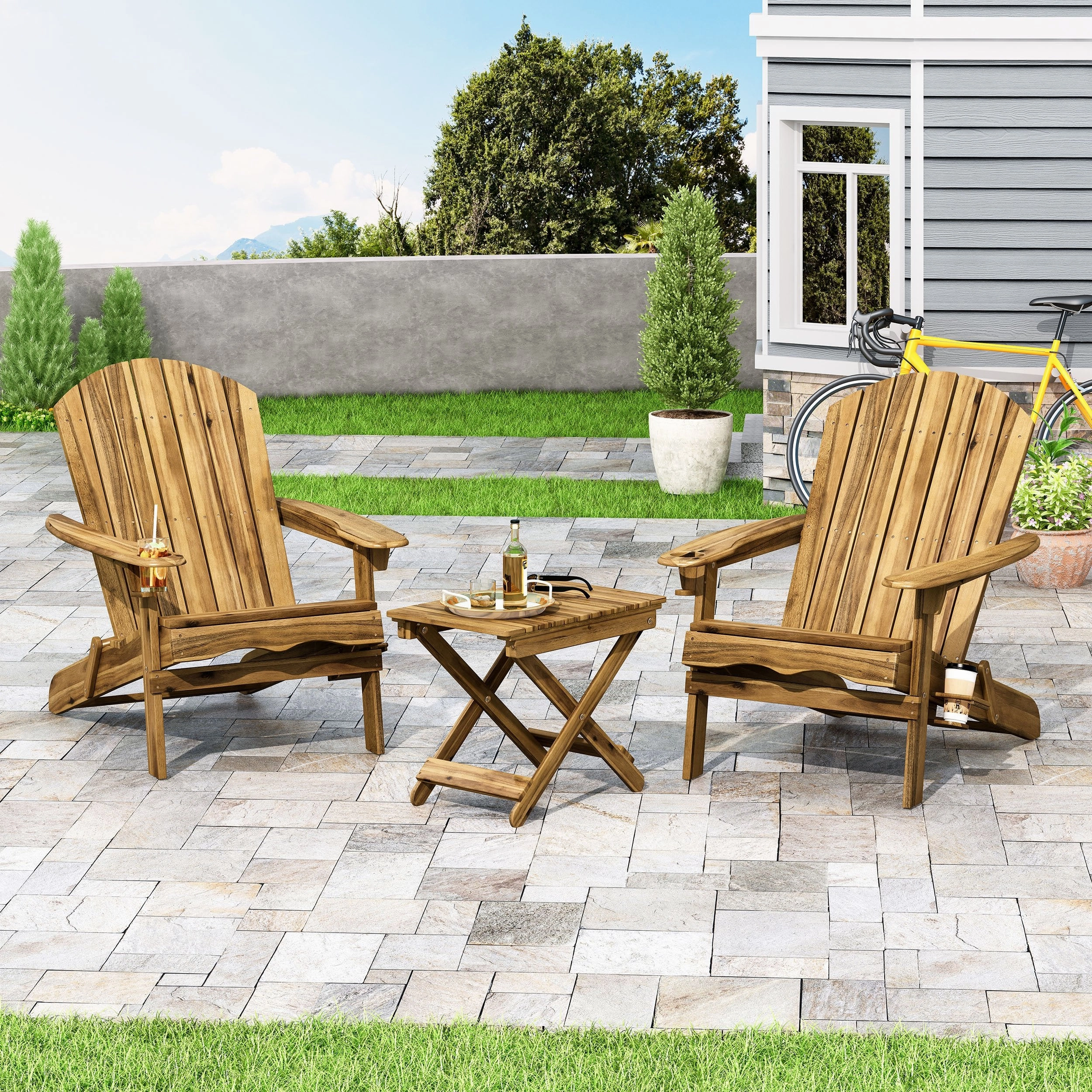 Outdoor Acacia Wood 2 Seater Folding Chat Set - NH358213 outdoor furniture, garden bench