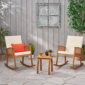 Outdoor Acacia Wood 2 Seater Rocking Chairs and Side Table Set - NH396903 outdoor furniture, garden bench