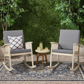 Outdoor Acacia Wood 2 Seater Rocking Chairs and Side Table Set - NH496903 outdoor furniture, garden bench