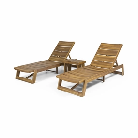 Outdoor Acacia Wood 3 Piece Chaise Lounge Set - NH237213 patio umbrella, gazebo