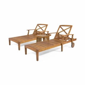Outdoor Acacia Wood 3 Piece Chaise Lounge Set - NH747213 patio umbrella, gazebo