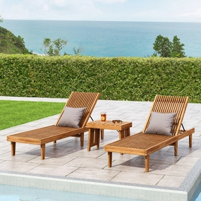Outdoor Acacia Wood 3 Piece Chaise Lounge Set - NH837213 patio umbrella, gazebo