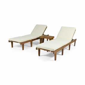 Outdoor Acacia Wood 3 Piece Chaise Lounge Set with Water-Resistant Cushions - NH247213 outdoor furniture, garden bench
