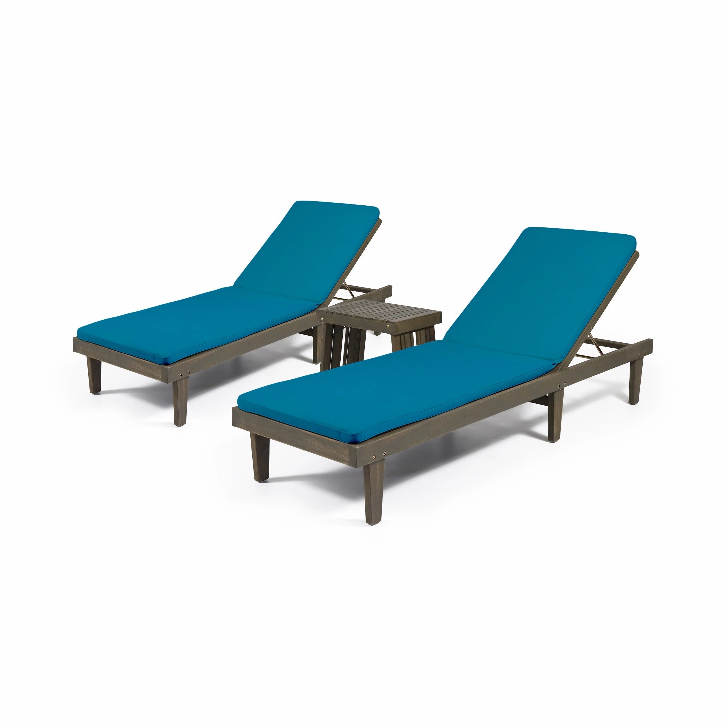 Outdoor Acacia Wood 3 Piece Chaise Lounge Set with Water-Resistant Cushions - NH437213 patio umbrella, gazebo
