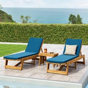 Outdoor Acacia Wood 3 Piece Chaise Lounge Set with Water-Resistant Cushions - NH927213 patio umbrella, gazebo