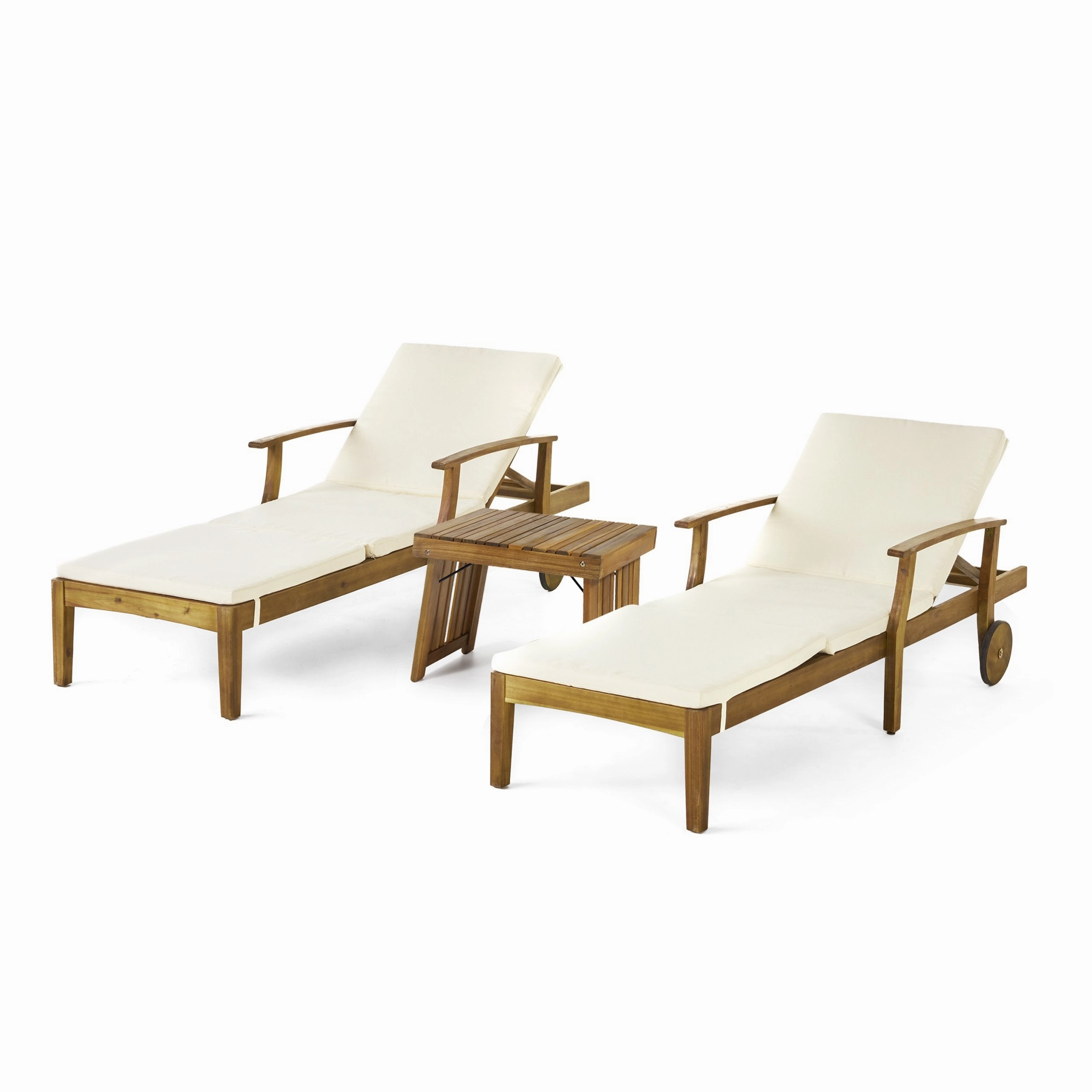 Outdoor Acacia Wood 3 Piece Chaise Lounge Set with Water-Resistant Cushions - NH947213 outdoor furniture, garden bench