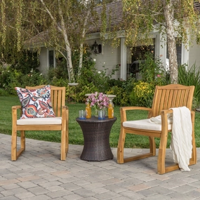 Outdoor Acacia Wood 3 Piece Chat Set with Wicker Table - NH924992 outdoor furniture, garden bench