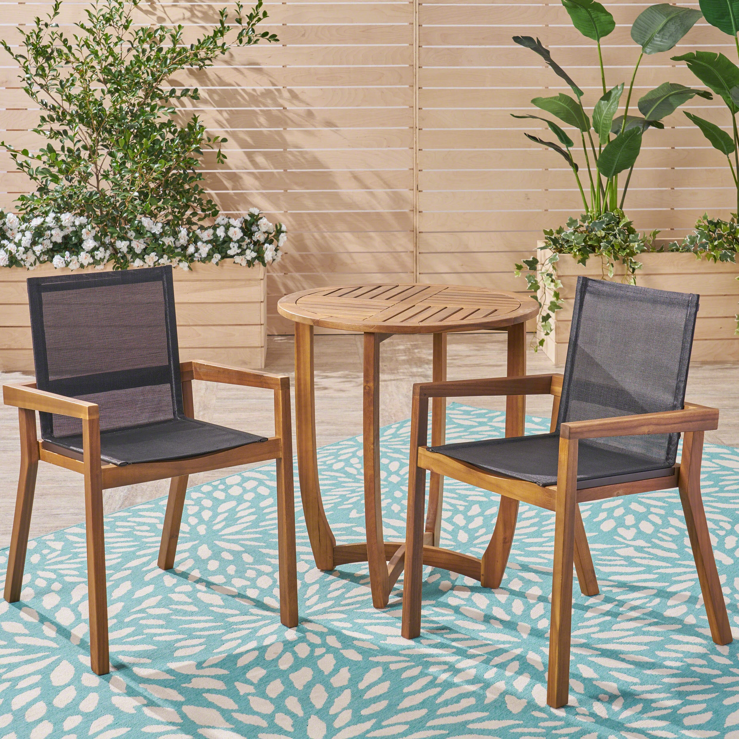 Outdoor Acacia Wood 3 Piece Dining Set with Mesh Seats - NH259603 outdoor lounge chair, patio sofa