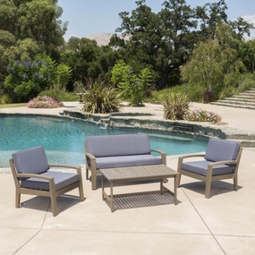Outdoor Acacia Wood 4 Piece Chat Set w/ Water Resistant Cushions - NH121103 outdoor furniture, garden bench