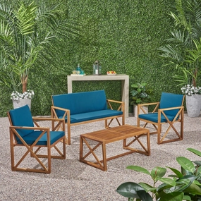 Outdoor Acacia Wood 4 Piece Chat Set with Cushions - NH707703 outdoor furniture, garden bench