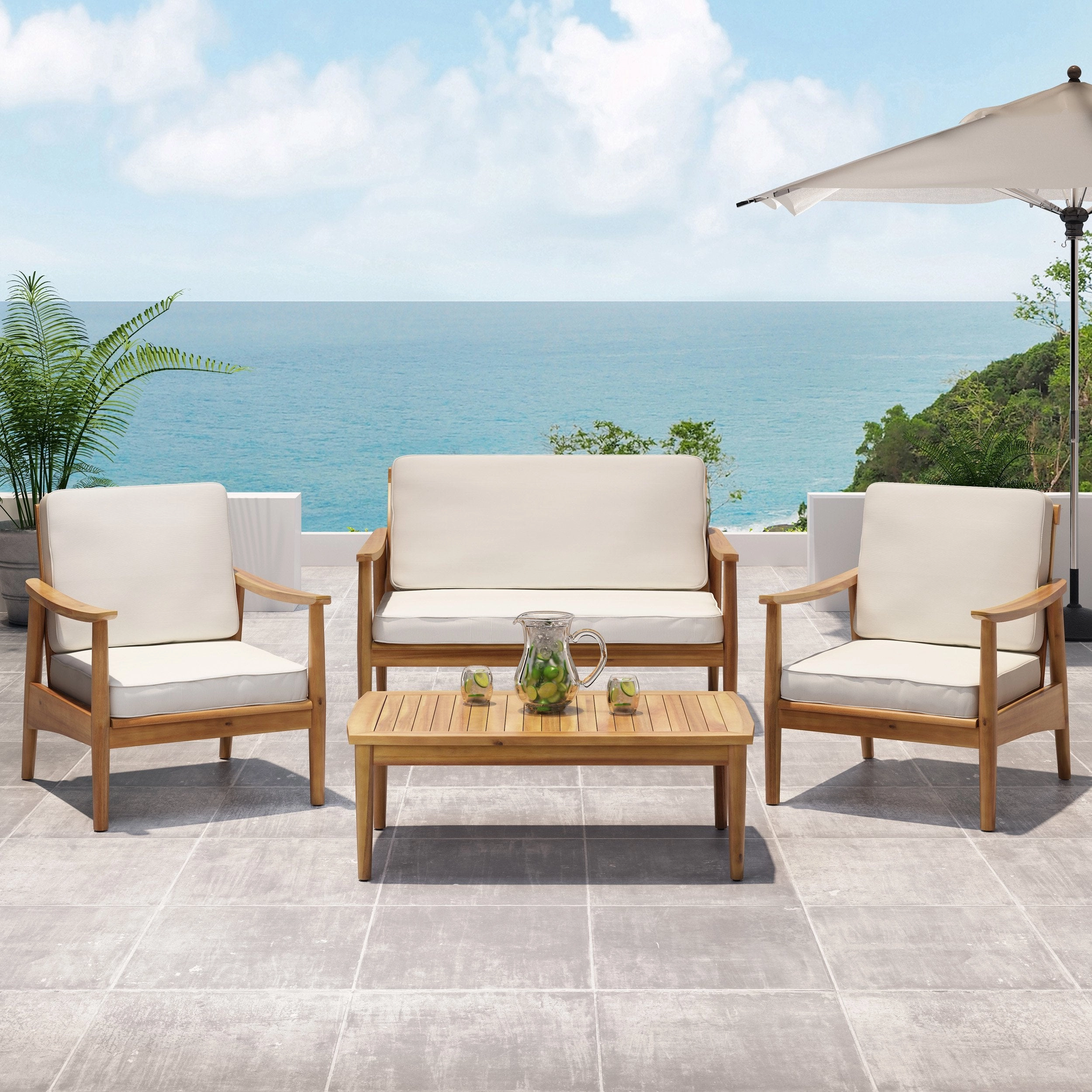 Outdoor Acacia Wood 4 Seater Chat Set with Coffee Table - NH546213 outdoor furniture, garden bench
