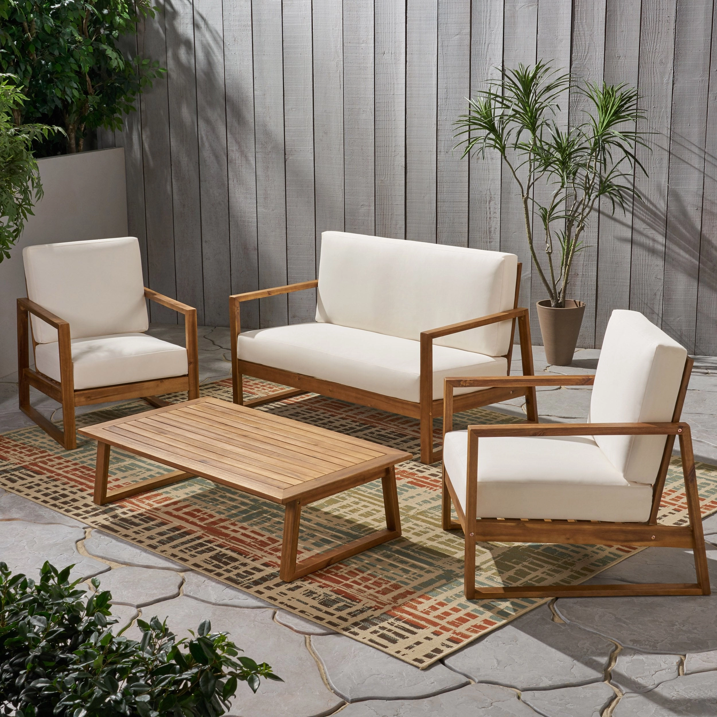 Outdoor Acacia Wood 4 Seater Chat Set with Coffee Table - NH863013 outdoor furniture, garden bench