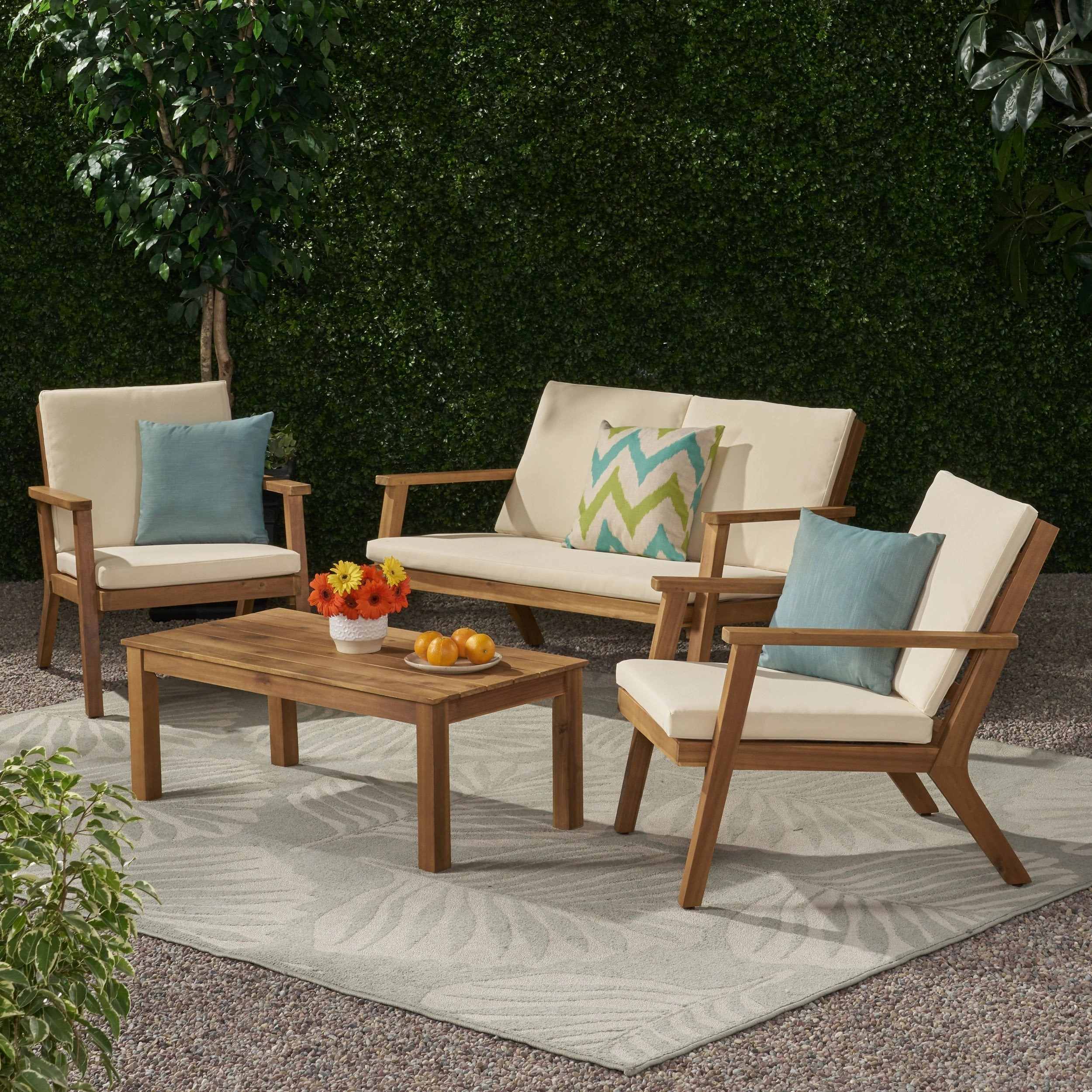 Outdoor Acacia Wood 4 Seater Chat Set with Cushions - NH051213