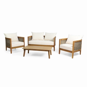 Outdoor Acacia Wood 4 Seater Chat Set with Cushions - NH279313 outdoor furniture, garden bench