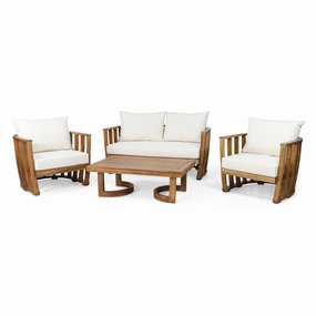 Outdoor Acacia Wood 4 Seater Chat Set with Cushions - NH479313 outdoor furniture, garden bench