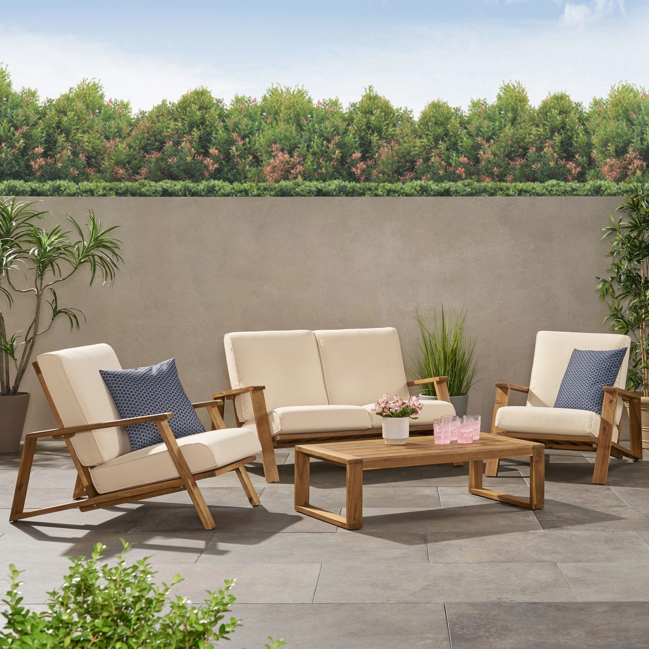 Outdoor Acacia Wood 4 Seater Chat Set with Cushions - NH684213 outdoor furniture, garden bench