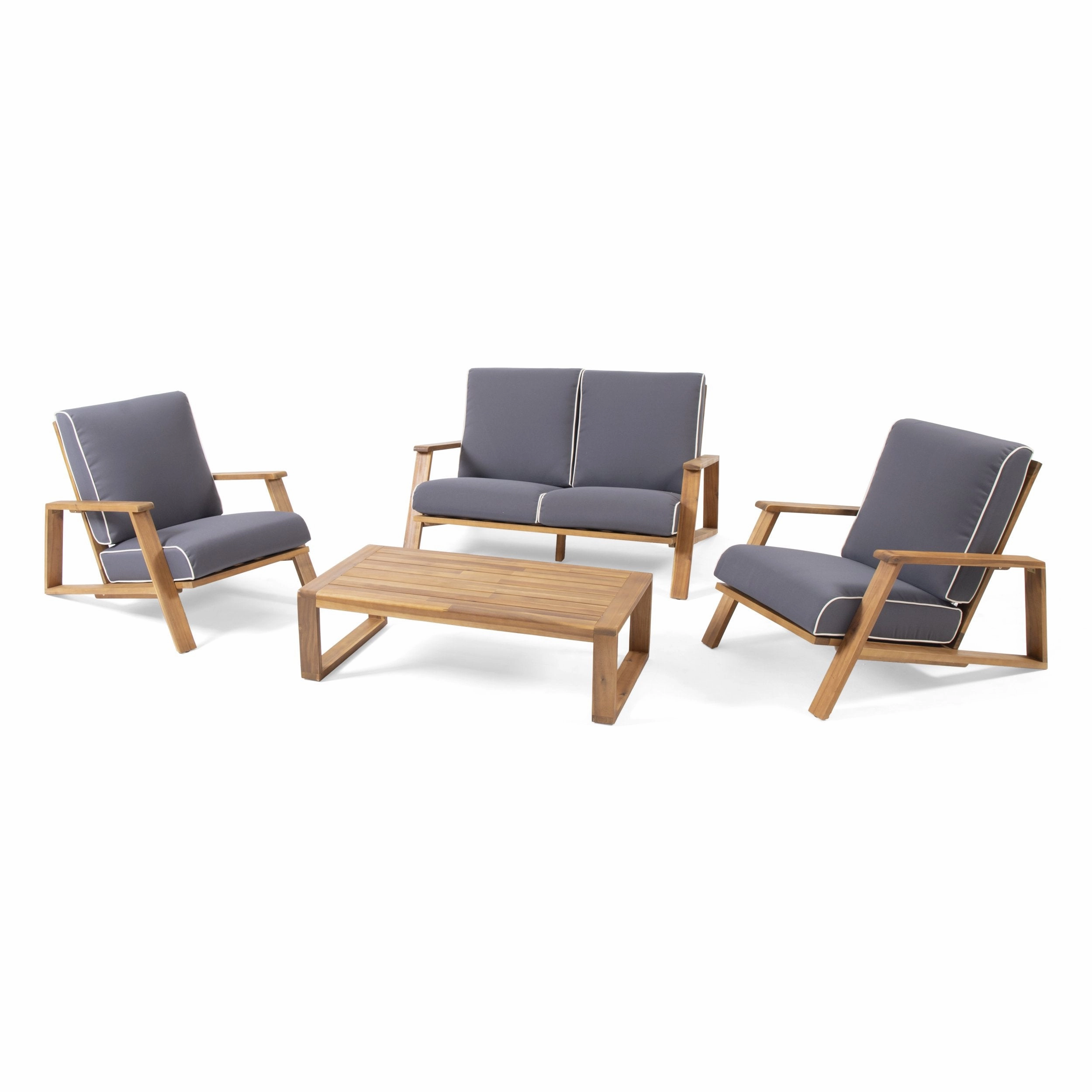 Outdoor Acacia Wood 4 Seater Chat Set with Cushions - NH684213