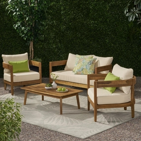 Outdoor Acacia Wood 4 Seater Chat Set with Cushions - NH993213 outdoor furniture, garden bench