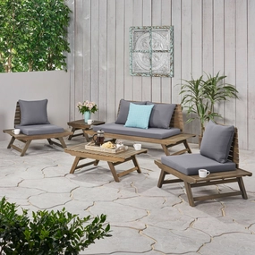 Outdoor Acacia Wood 4 Seater Chat Set with Side Table and Coffee Table - NH066903 outdoor furniture, garden bench
