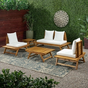 Outdoor Acacia Wood 4 Seater Chat Set with Side Table and Coffee Table - NH666903 outdoor furniture, garden bench
