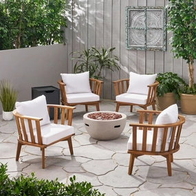 Outdoor Acacia Wood 4 Seater Club Chairs and Fire Pit Set - NH126903 outdoor furniture, garden bench