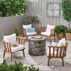 Outdoor Acacia Wood 4 Seater Club Chairs and Fire Pit Set - NH236903 outdoor furniture, garden bench